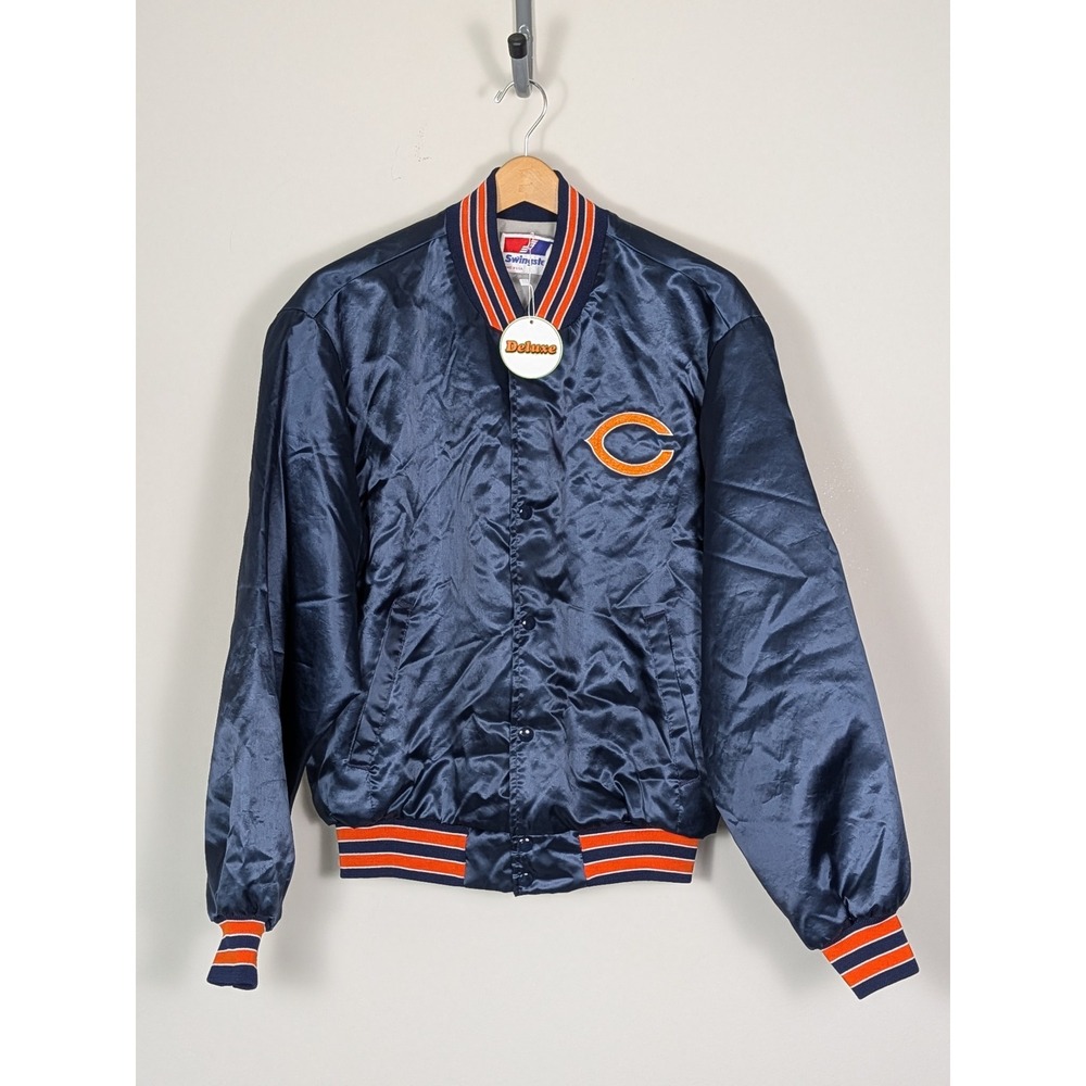 Vintage Chicago Bears Swingster Satin Bomber Jacket Navy Blue NWT Large USA